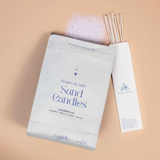Sand candles packaged in a bag, complete with wicks included with each purchase. Classic Size - 20 oz