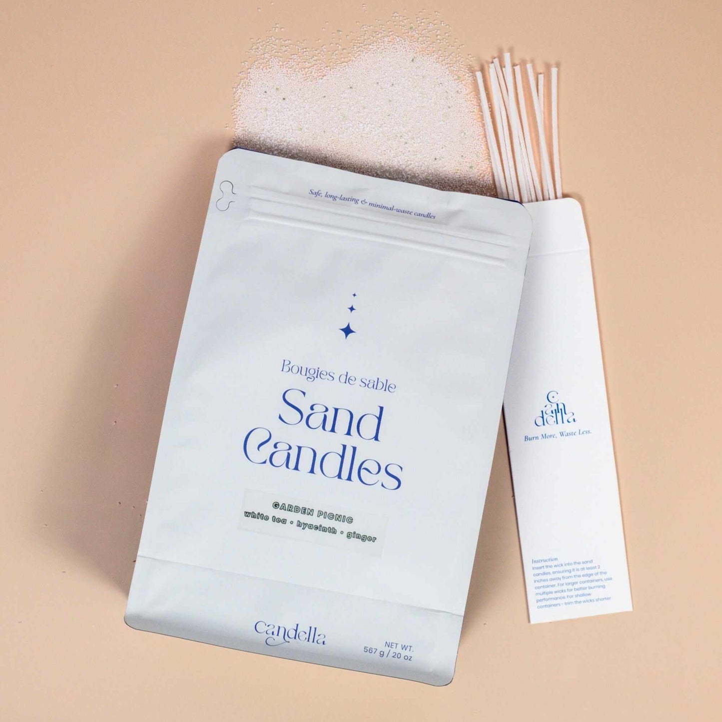Sand candles packaged in a bag, complete with wicks included with each purchase. Classic Size - 20 oz