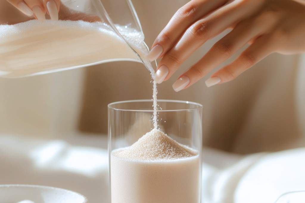 Pouring motion of sand candle to a container.