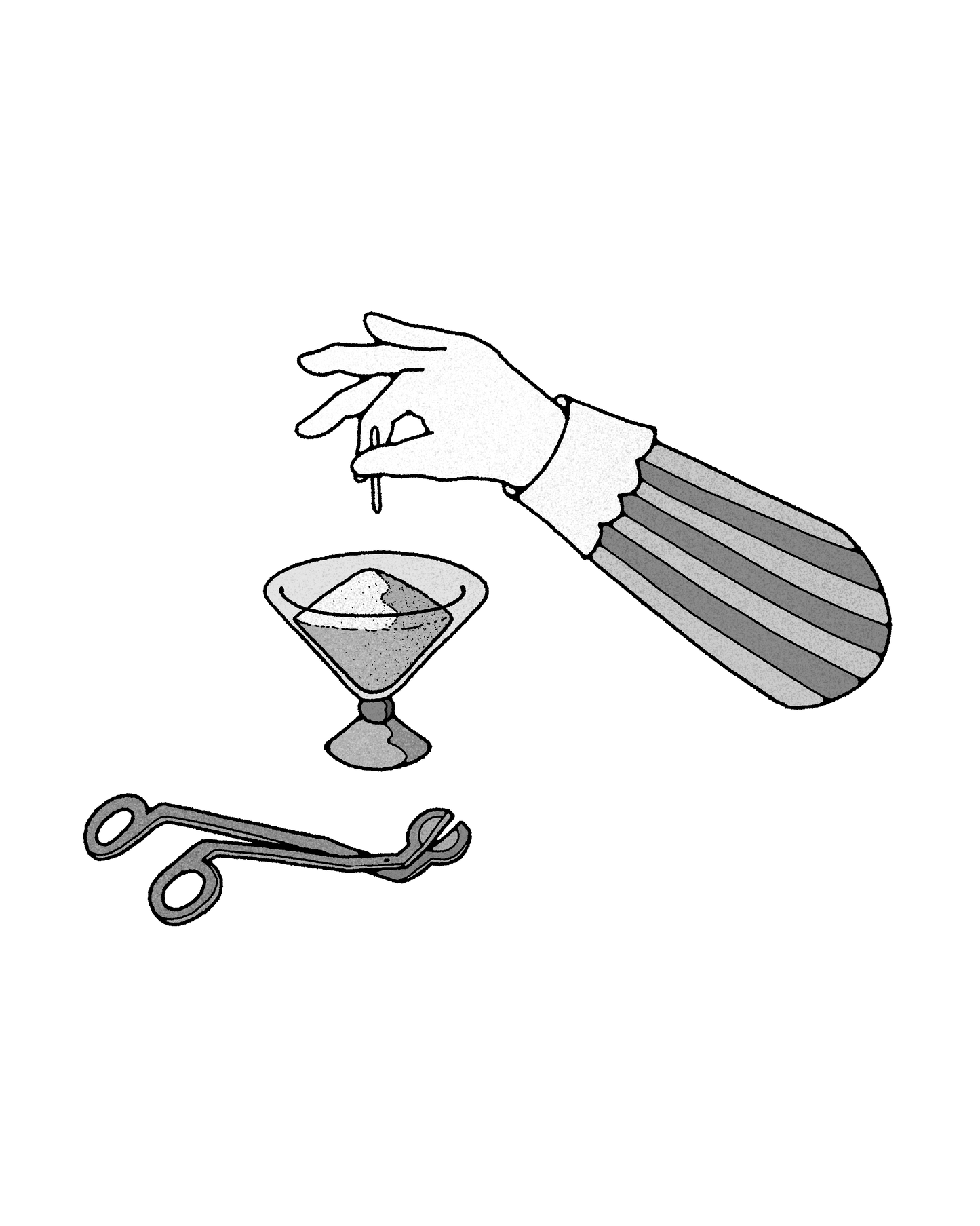 An illustration of inserting a cotton wick to the sand candle surface.