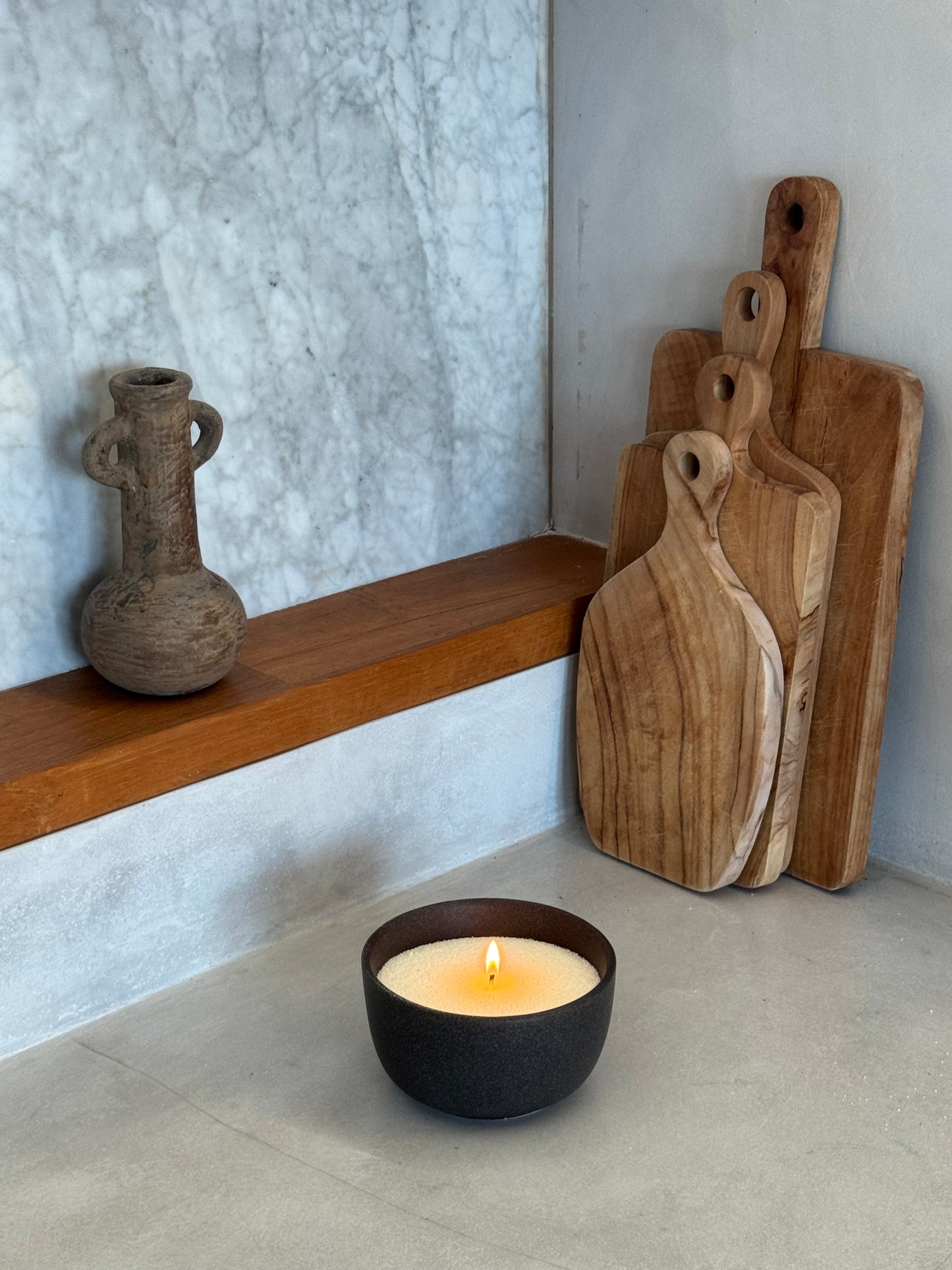 candella garden picnic sand candle lighting in a bowl in an aesthetic kitchen setting